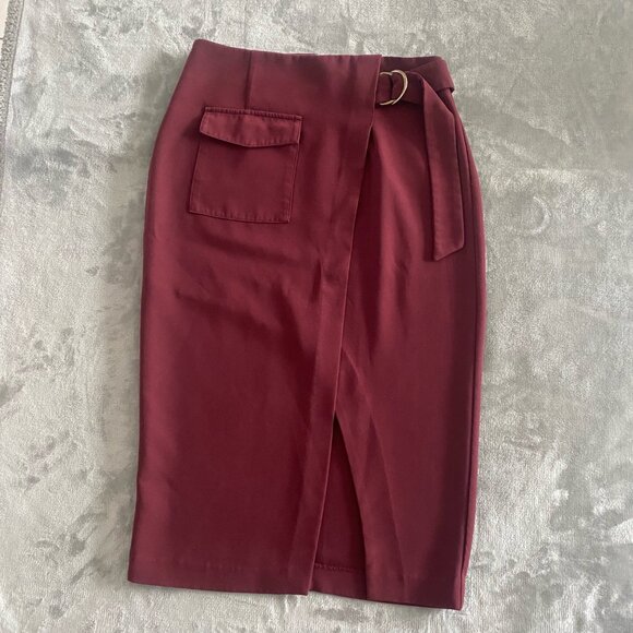 Forever 21‎ Burgundy Wrap Pencil Skirt|Size Medium - Picture 1 of 12
